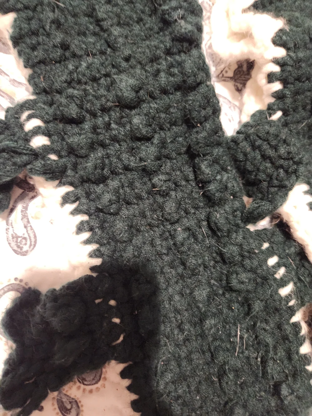 Handmade Alligator Dark Green and Cream Crocheted Socks - Cozy
